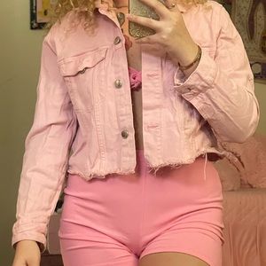 Pink Cropped Denim Jacket